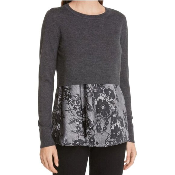 Club Monaco Claribel Layered Look Floral Merino Wool Sweater Charcoal Size XS - Picture 1 of 10